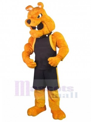 Fierce Orange Bulldog Mascot Costume in Black Jersey Animal