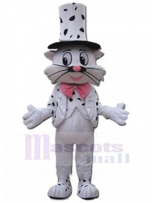 Magician White Cat Mascot Costume Animal in White Suit