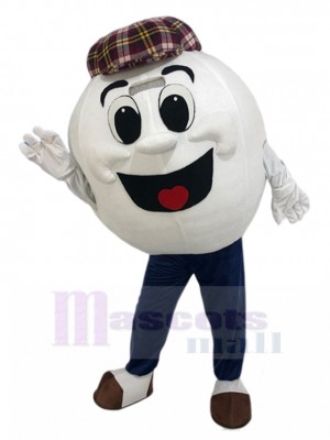 Happy Golf Ball Mascot Costume with Caddy Cap Cartoon