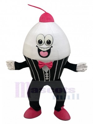 Glad White Cup Cake Mascot Costume in Formal Suit Cartoon