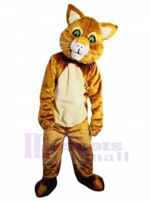 Dazed Brown Cat Mascot Costume with Green Eyes Animal