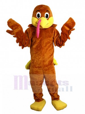 Brown Turkey Mascot Costume with Yellow Tail Animal