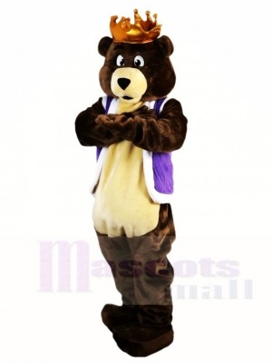 Dark Brown King Bear with Crown Mascot Costumes Animal