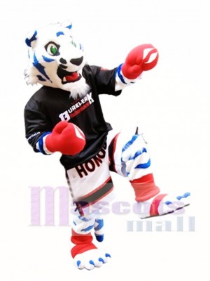 White Tiger with Royal Blue Stripes Mascot Costume Boxer Mascot Costumes Animal 