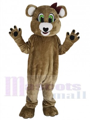 Cute Brown Female Bear Mascot Costume Animal with Green Eyes