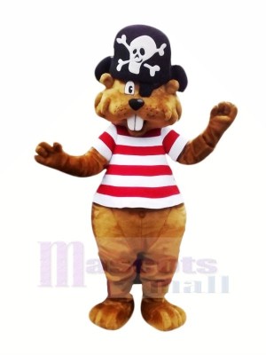 Pirate Brown Beaver Mascot Costume Cartoon