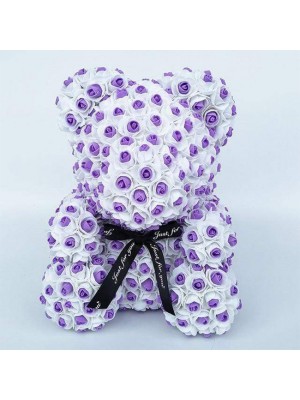 Newstyle Purple Rose Teddy Bear Flower Bear Best Gift for Mother's Day, Valentine's Day, Anniversary, Weddings and Birthday