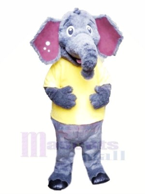 Fluffy Elephant with Yellow T-shirt Mascot Costumes 	