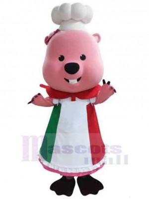 Pink Chef Bear Mascot Costume Animal