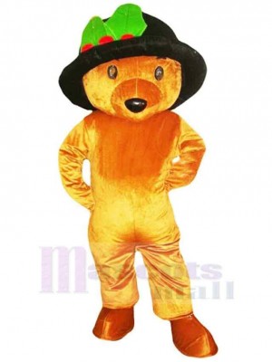 Bear with Black Hat Mascot Costume Animal