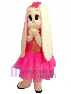 Pink Dress Bunny Mascot Costume Animal