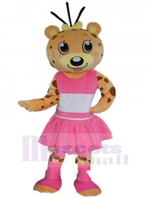 Pink Dress Leopard Mascot Costume For Adults Mascot Heads