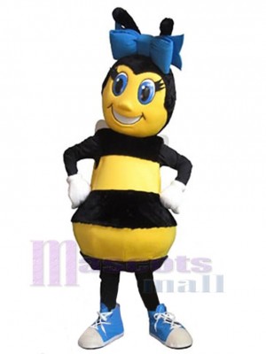 Bee with Blue Bowknot Mascot Costume Insect