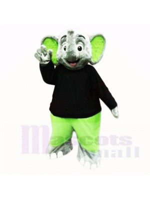 Green Elephant with Black Shirt Mascot Costumes Cartoon