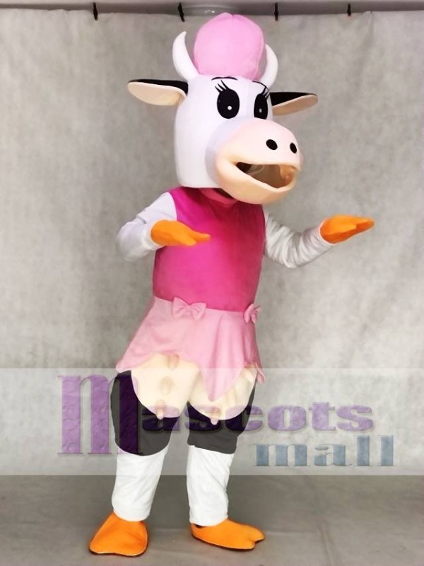 Cow in Pink Dress Mascot Costumes Animal